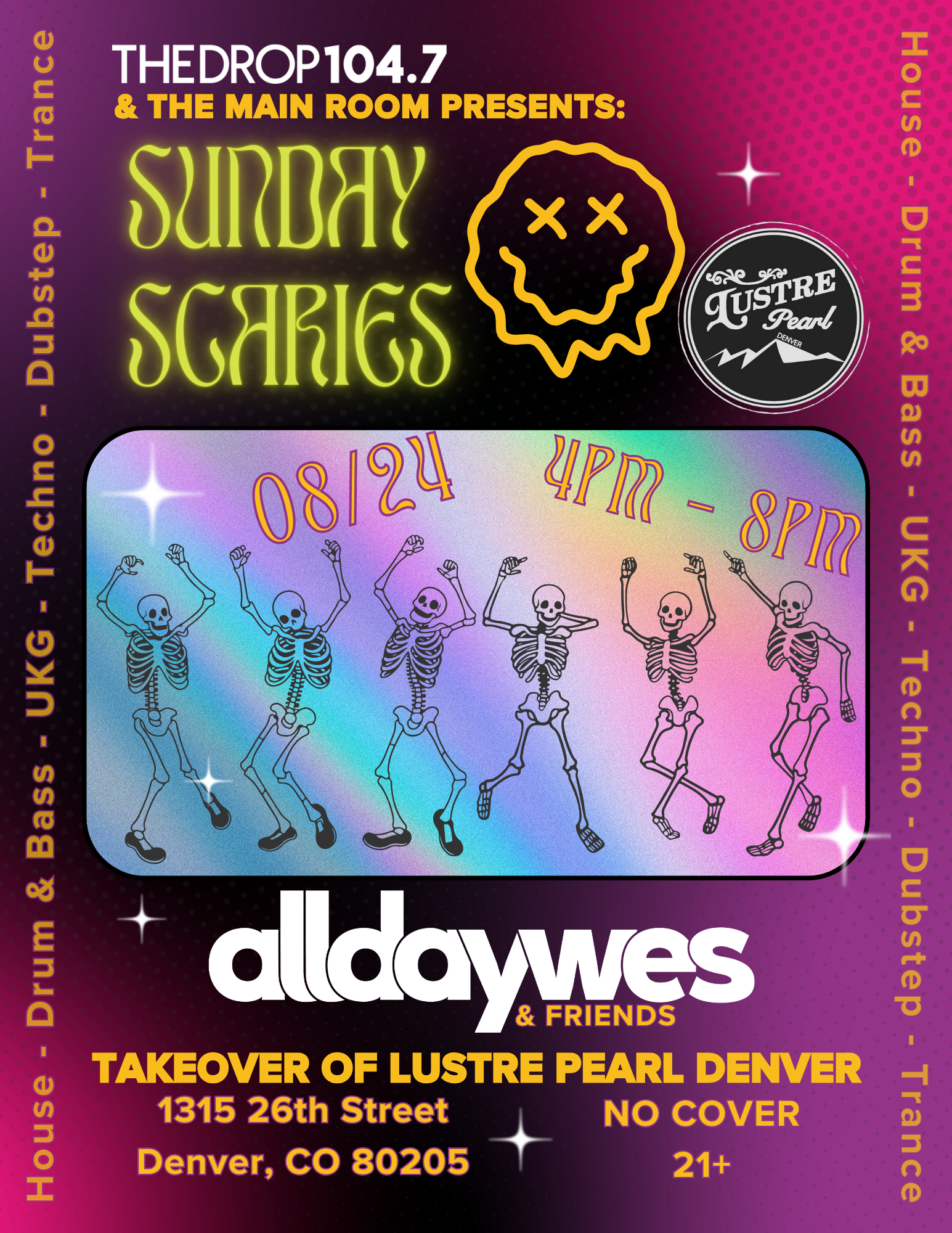 Sunday Scaries: alldaywes & Friends 8/24 4-8pm; Takeover of Lustre Pearl Denver